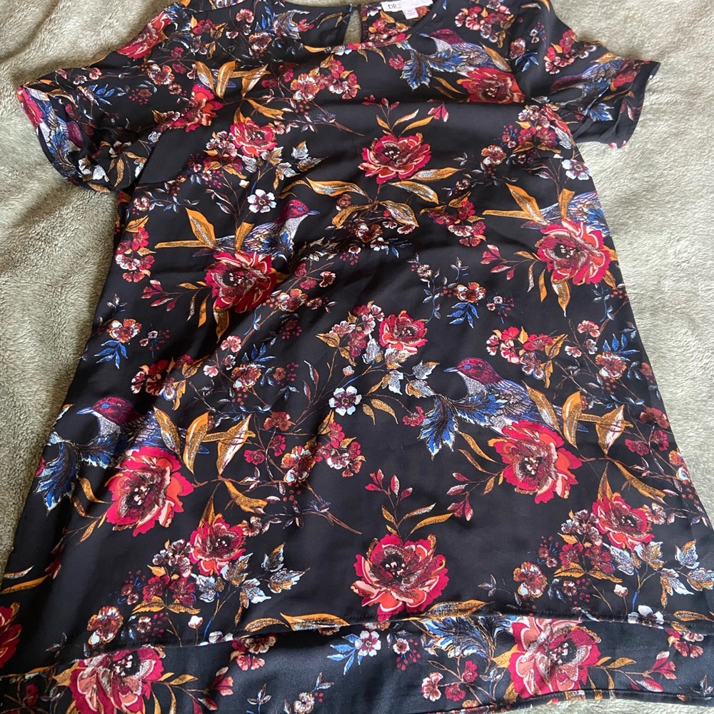 DR2 Black Top with Red and Yellow Floral Design